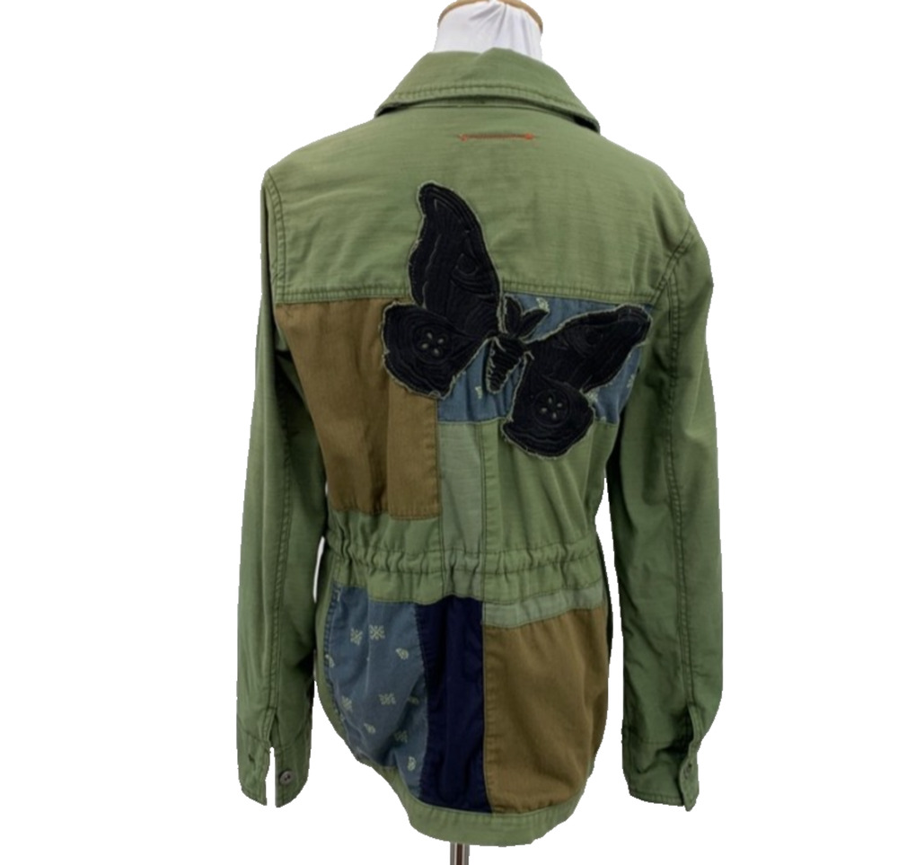 Hei Hei Jacket Womens S Small Avocado Utility Butterfly Moth Patchwork Button